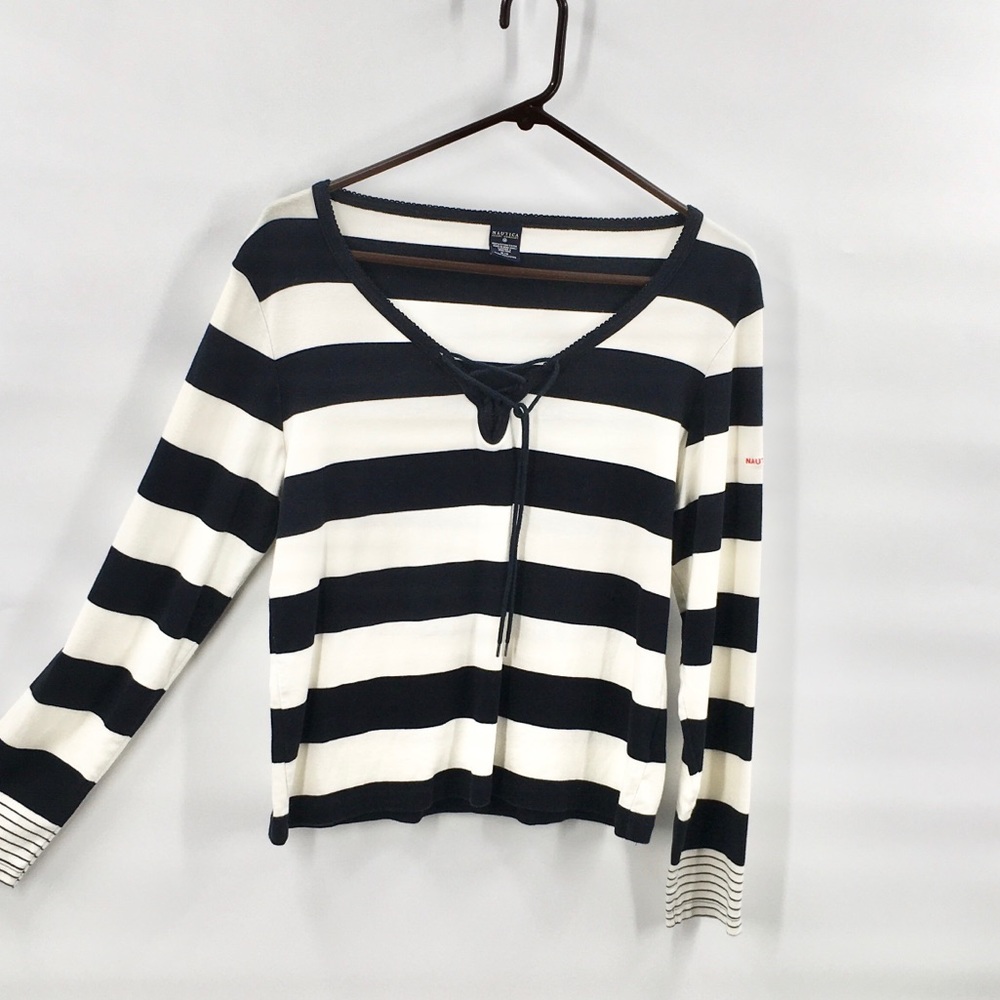Nautica black white striped top M